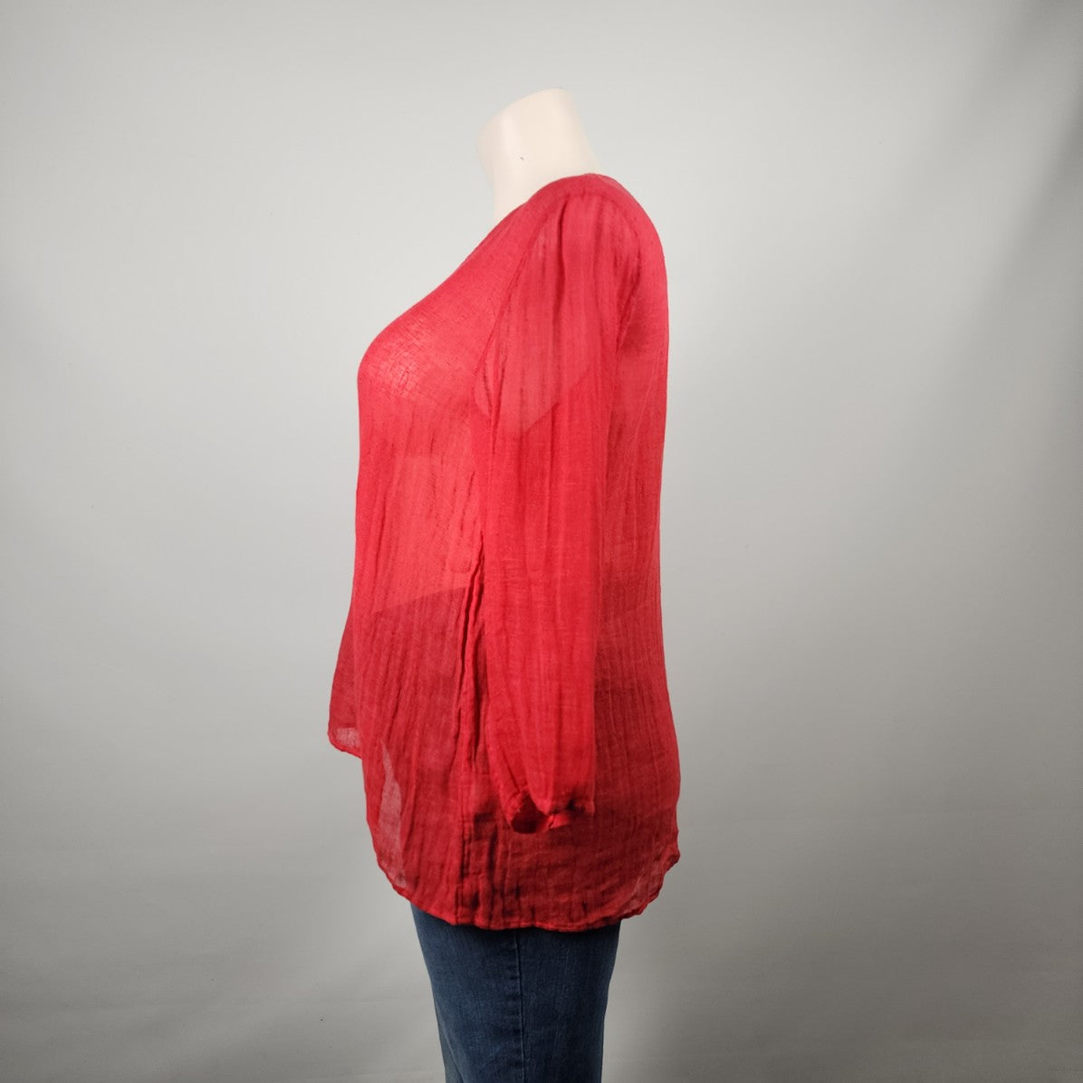 Eileen Fisher Red Linen Sheer V-neck Tunic Top Size XL