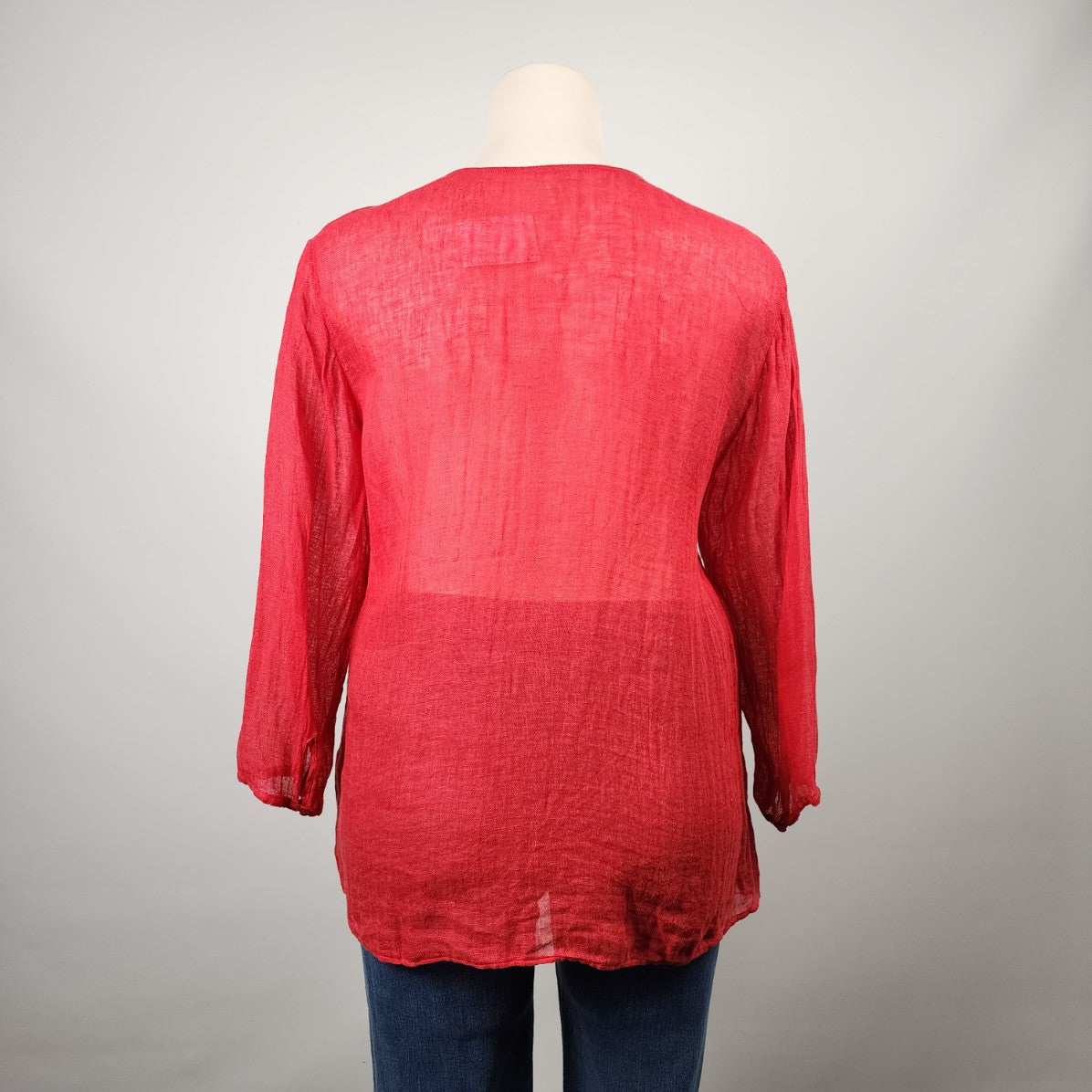 Eileen Fisher Red Linen Sheer V-neck Tunic Top Size XL