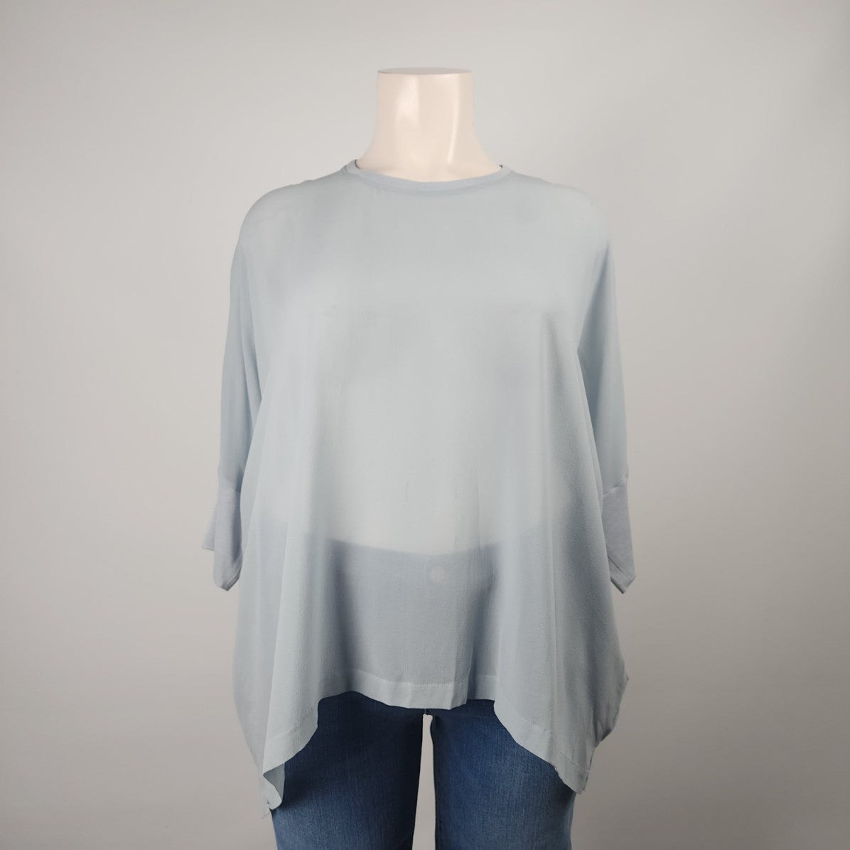 Eileen Fisher Grey Silk Sheer Blouse Top Size L