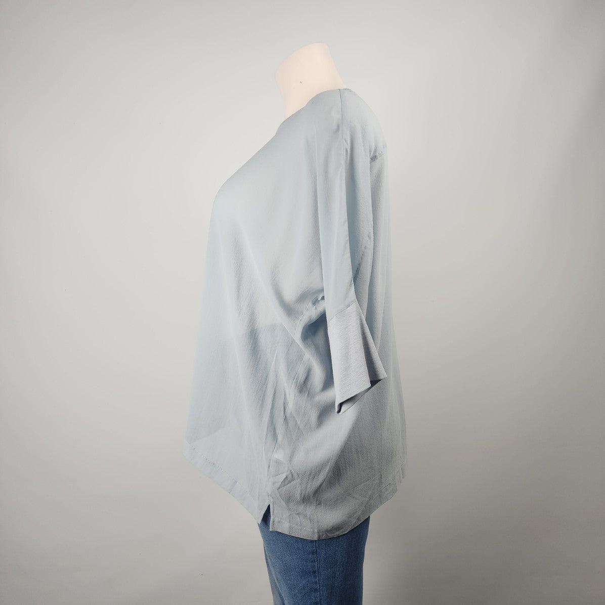 Eileen Fisher Grey Silk Sheer Blouse Top Size L