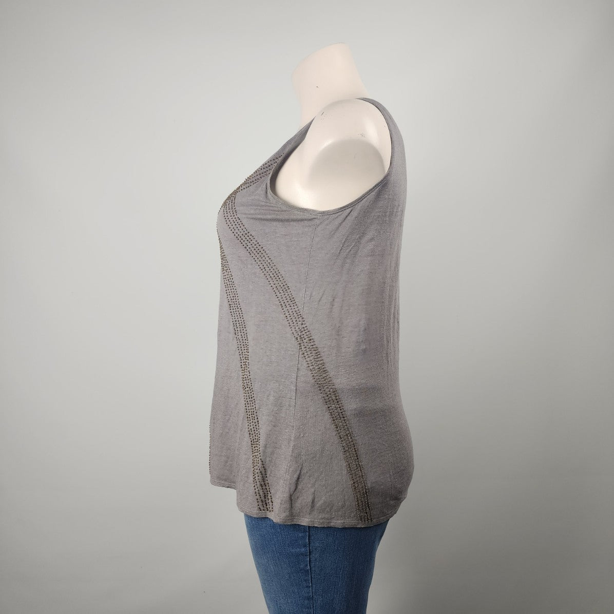 Eileen Fisher Grey Linen Beaded Sleeveless Top Size L