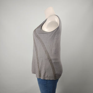 Eileen Fisher Grey Linen Beaded Sleeveless Top Size L