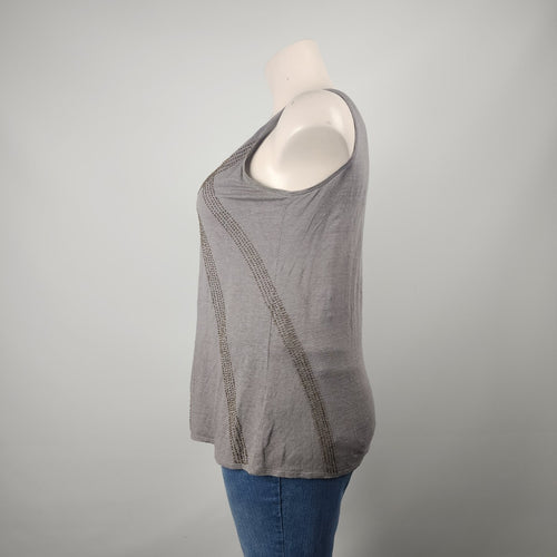 Eileen Fisher Grey Linen Beaded Sleeveless Top Size L