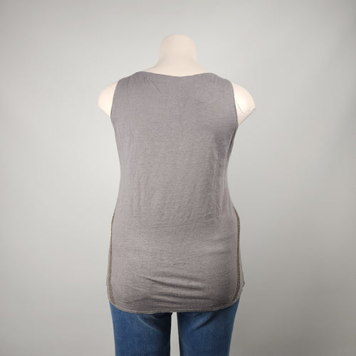 Eileen Fisher Grey Linen Beaded Sleeveless Top Size L