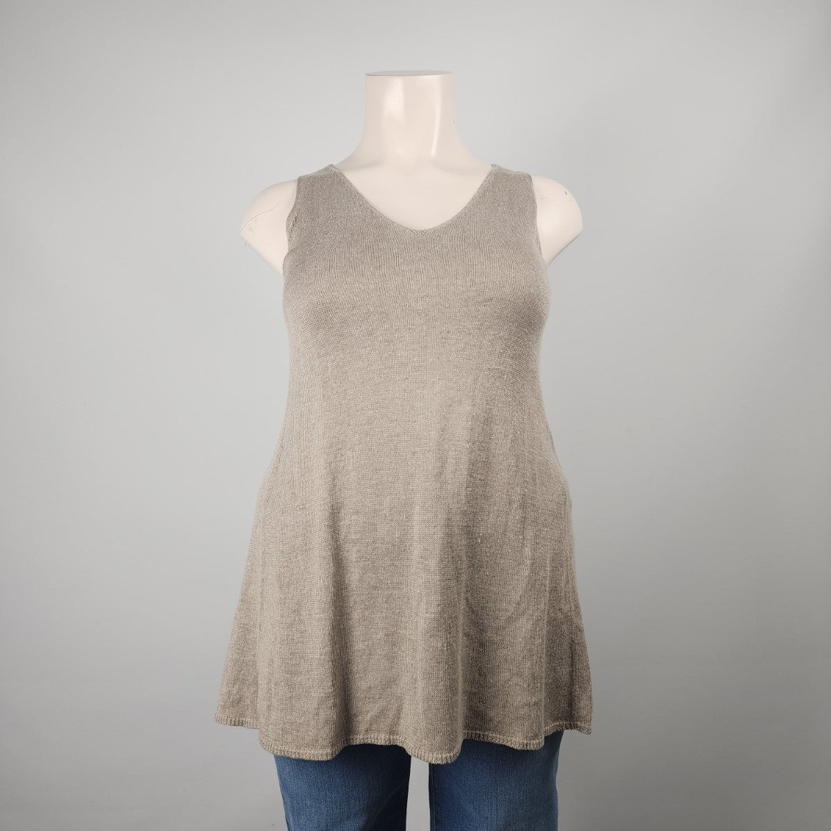 Eileen Fisher Taupe Linen Knit Tunic Sleeveless Top Size L