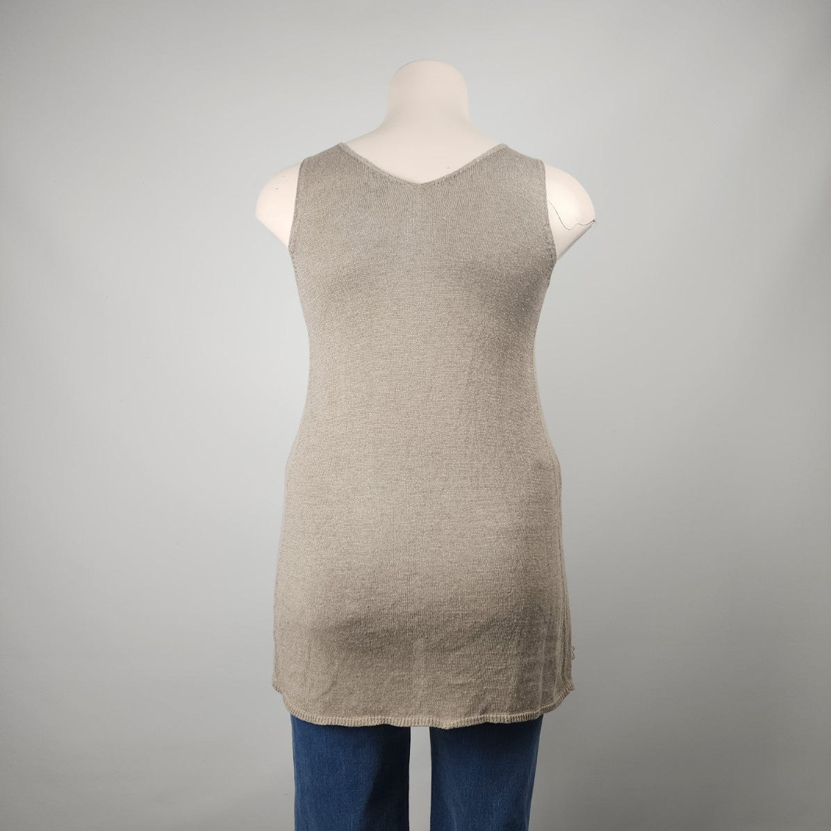 Eileen Fisher Taupe Linen Knit Tunic Sleeveless Top Size L