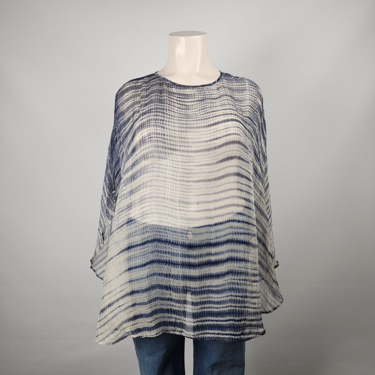 Eileen Fisher Navy Blue Silk Poncho Sheer Top One Size