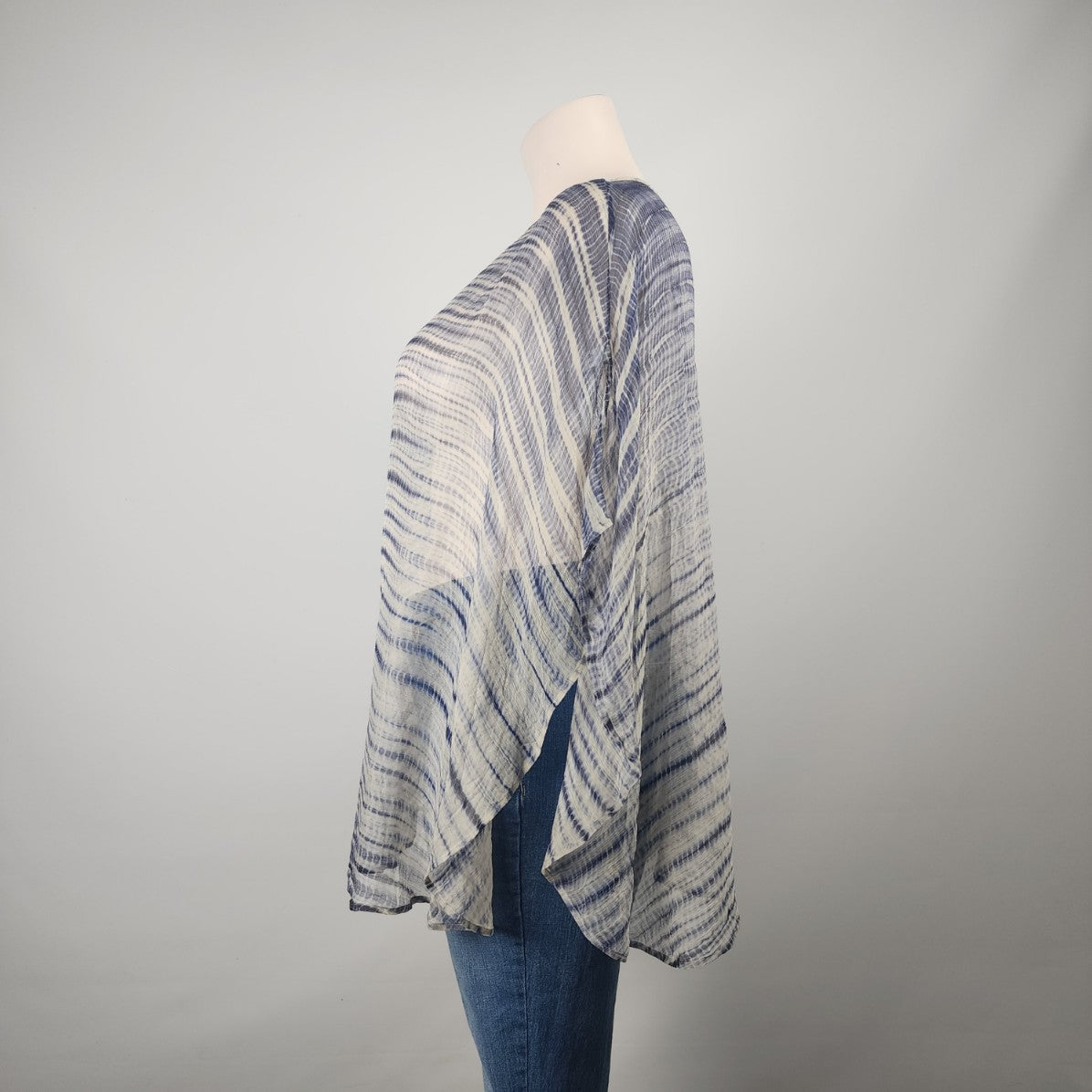 Eileen Fisher Navy Blue Silk Poncho Sheer Top One Size