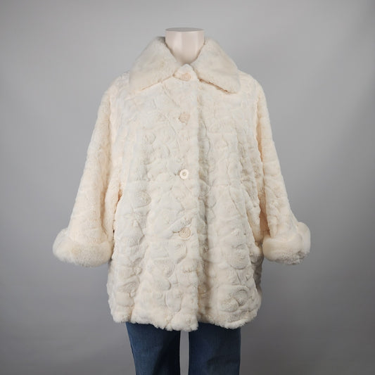 Joseph Ribkoff Cream Faux Fur Pea Coat Size XL