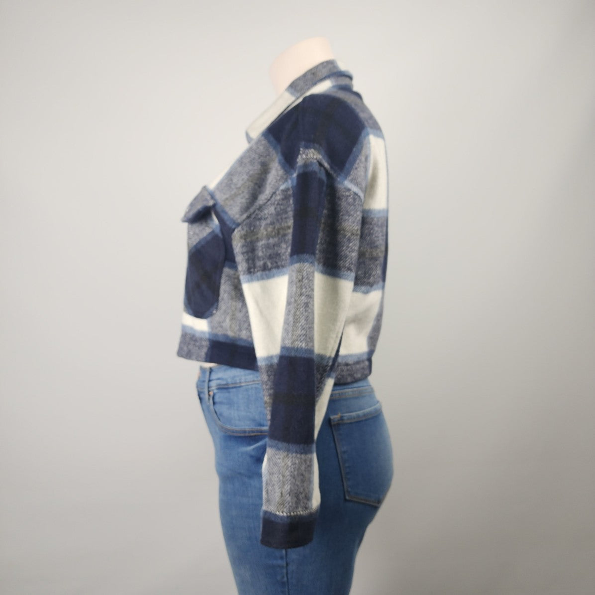 Ci Sono Blue Plaid Button Up Cropped Shacket Jacket Size L