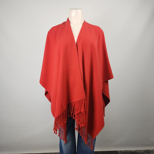 Art des Andes Orange Soft Knit Draped Button Front Shawl Poncho One Size