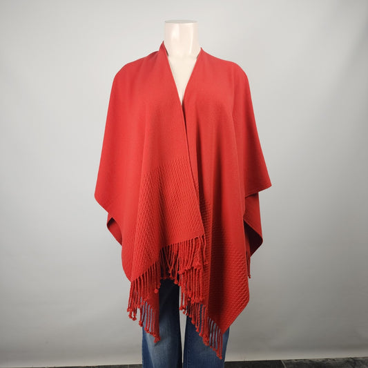 Art des Andes Orange Soft Knit Draped Button Front Shawl Poncho One Size