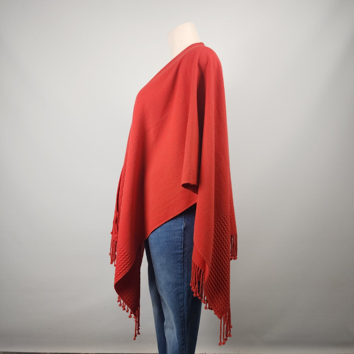 Art des Andes Orange Soft Knit Draped Button Front Shawl Poncho One Size