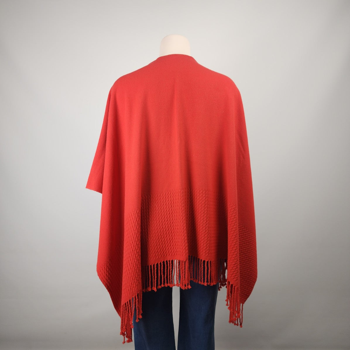 Art des Andes Orange Soft Knit Draped Button Front Shawl Poncho One Size