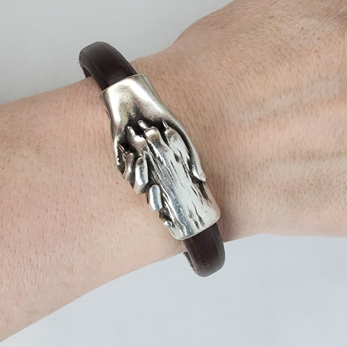 Black Leather Dog Paw In Hand Magnetic Bracelet