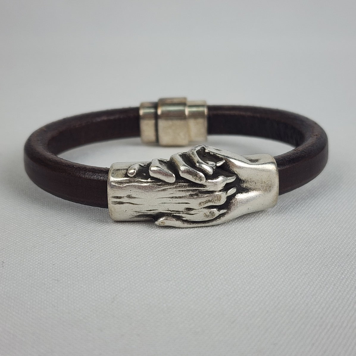 Black Leather Dog Paw In Hand Magnetic Bracelet