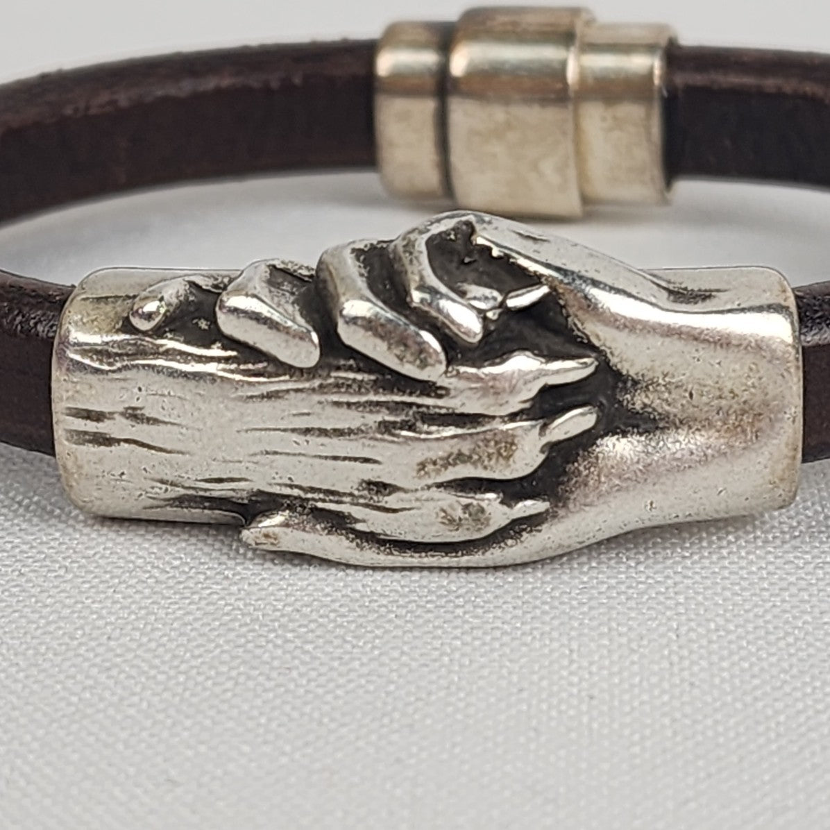 Black Leather Dog Paw In Hand Magnetic Bracelet