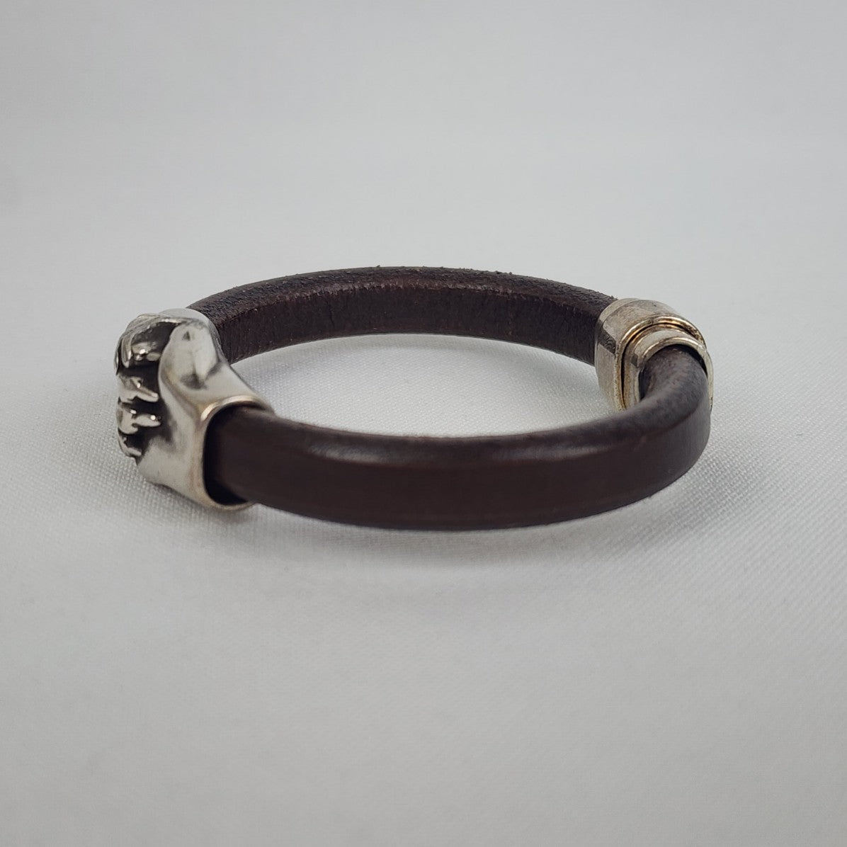 Black Leather Dog Paw In Hand Magnetic Bracelet