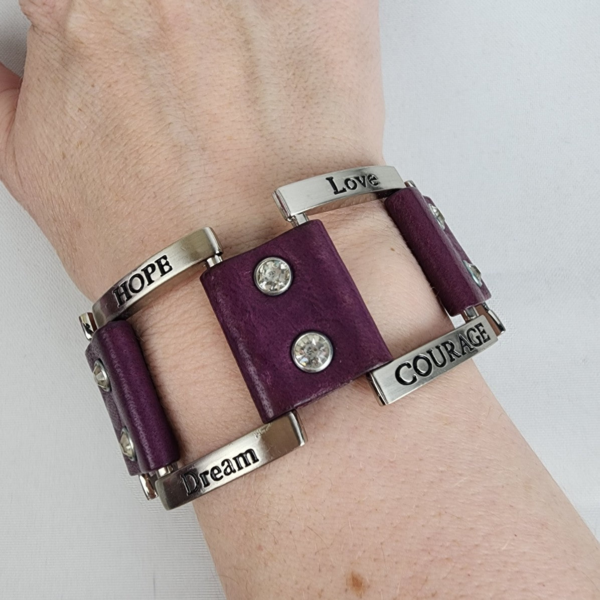 Good Works Purple Leather Inspirational Bracelet