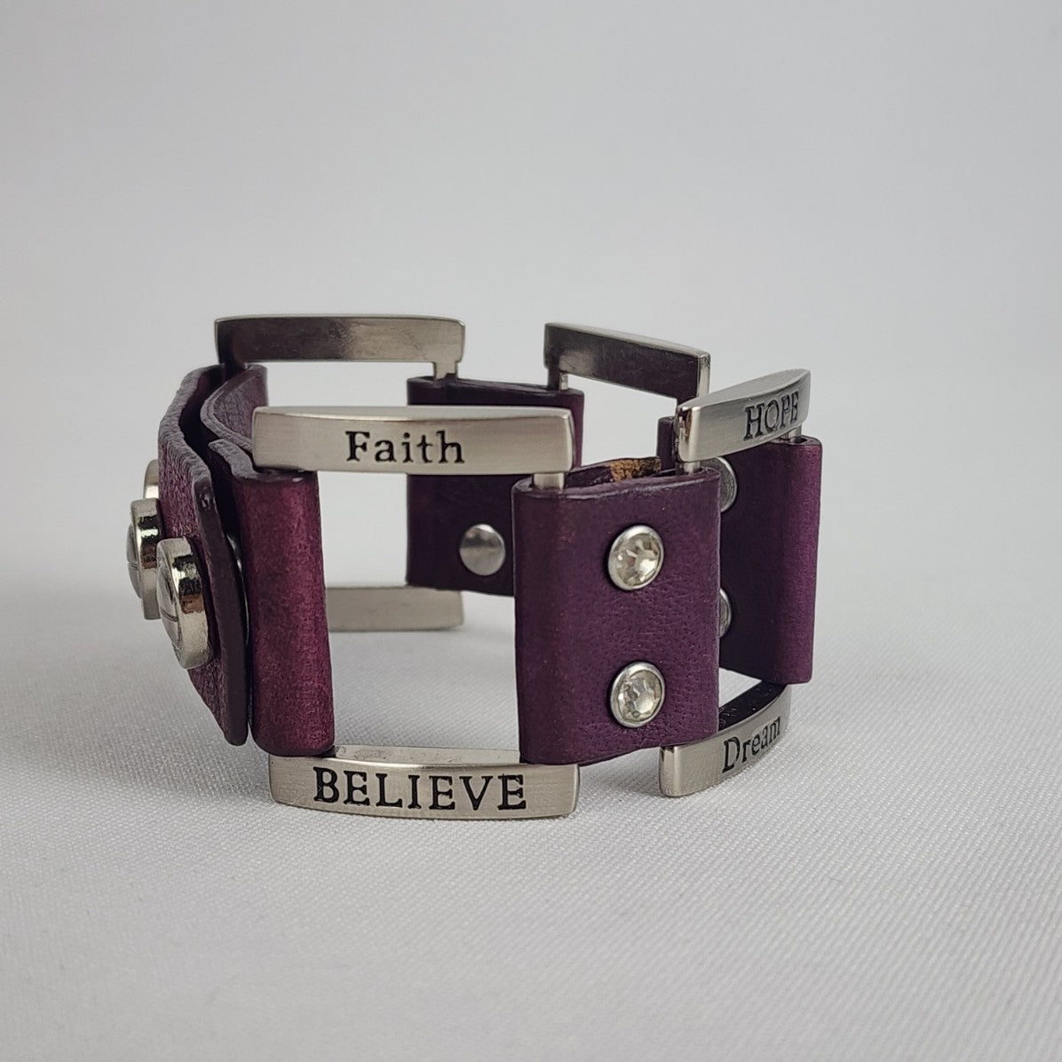 Good Works Purple Leather Inspirational Bracelet