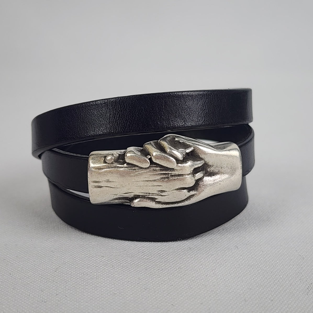 Black Leather Dog Paw In Hand Magnetic Wrap Bracelet