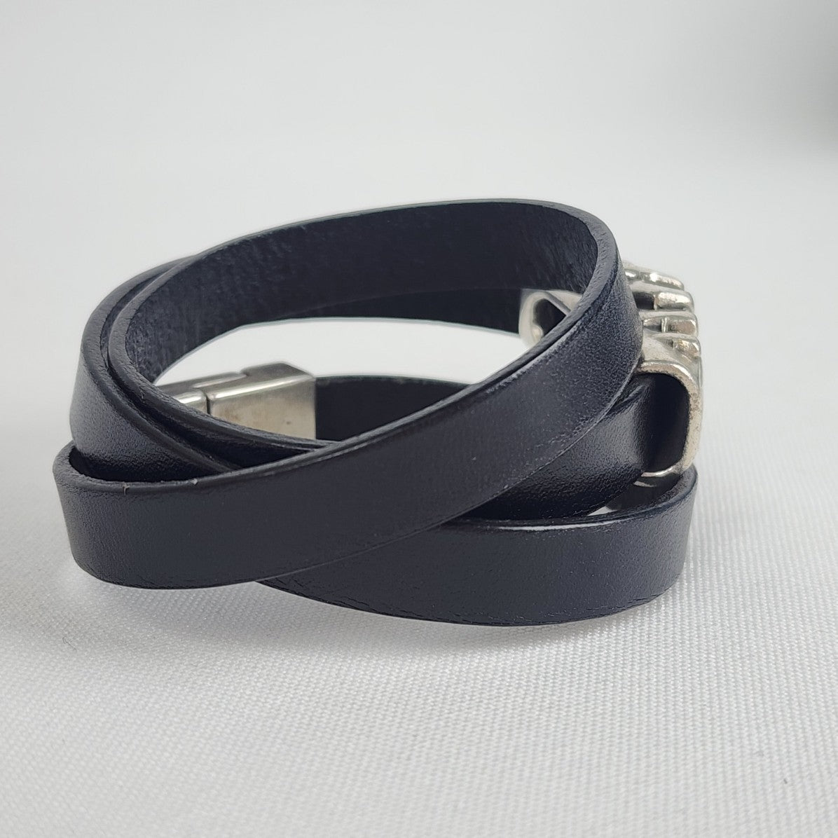 Black Leather Dog Paw In Hand Magnetic Wrap Bracelet