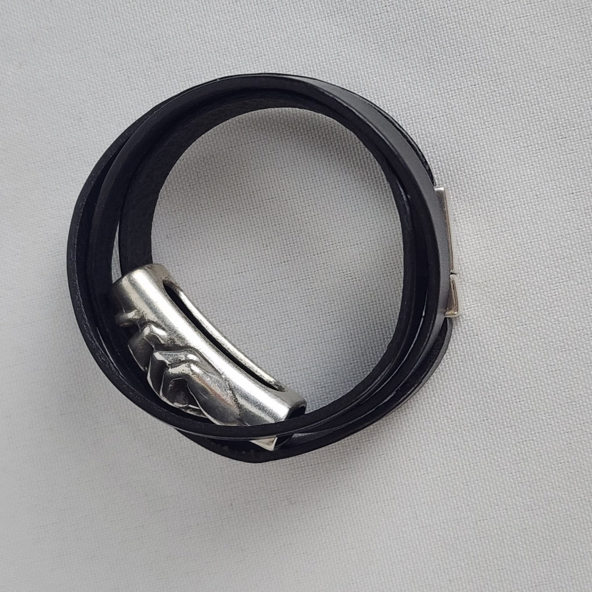 Black Leather Dog Paw In Hand Magnetic Wrap Bracelet