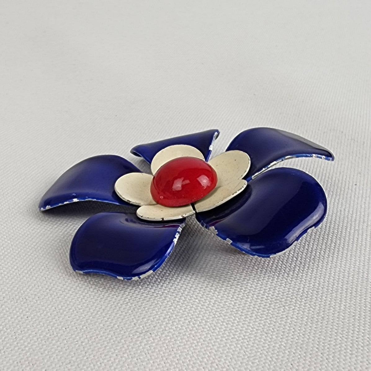 Vintage Blue & Red Flower Enamel Brooch