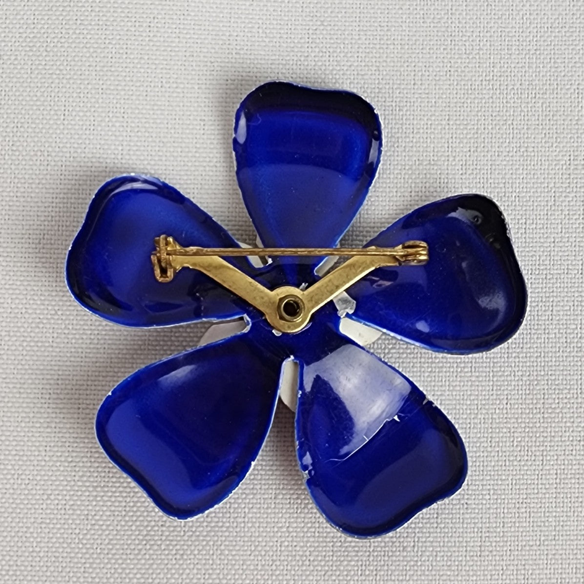 Vintage Blue & Red Flower Enamel Brooch