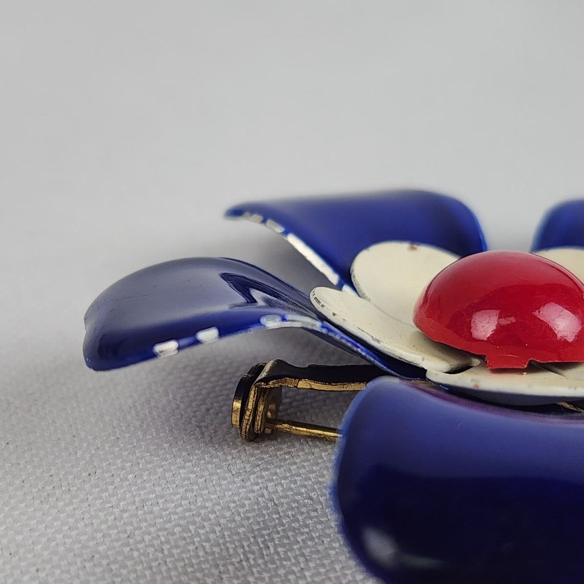 Vintage Blue & Red Flower Enamel Brooch