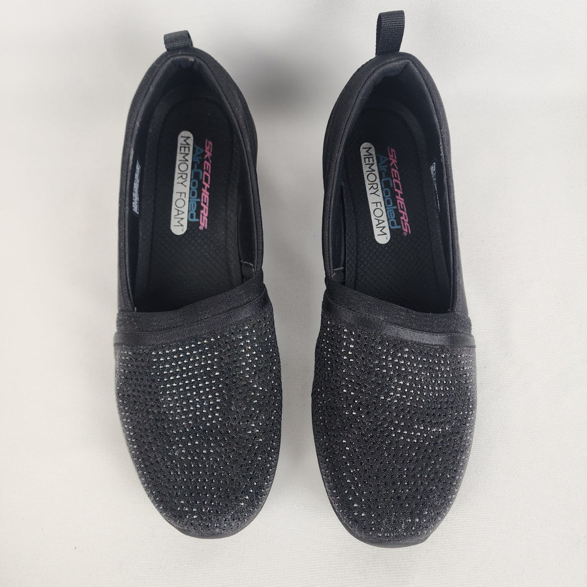 Skechers Air Cool Memory Foam Black Rhinestone Loafers Size 10