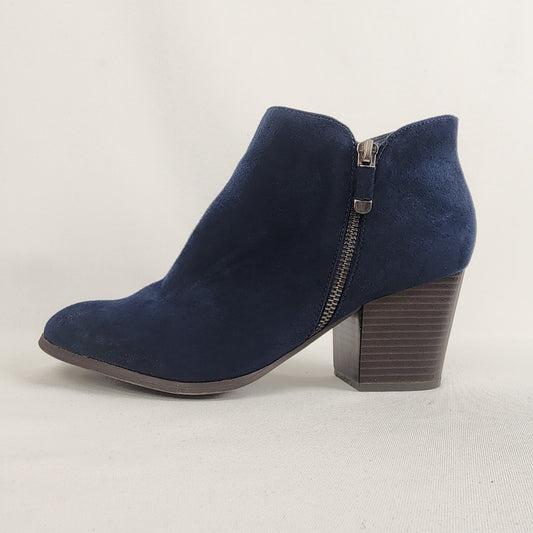 Style & Co Navy Blue Faux Suede Heeled Ankle Boots Size 10