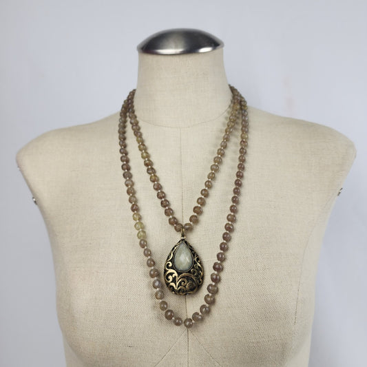 Brown & Bronze Beaded Pendant Layered Necklace