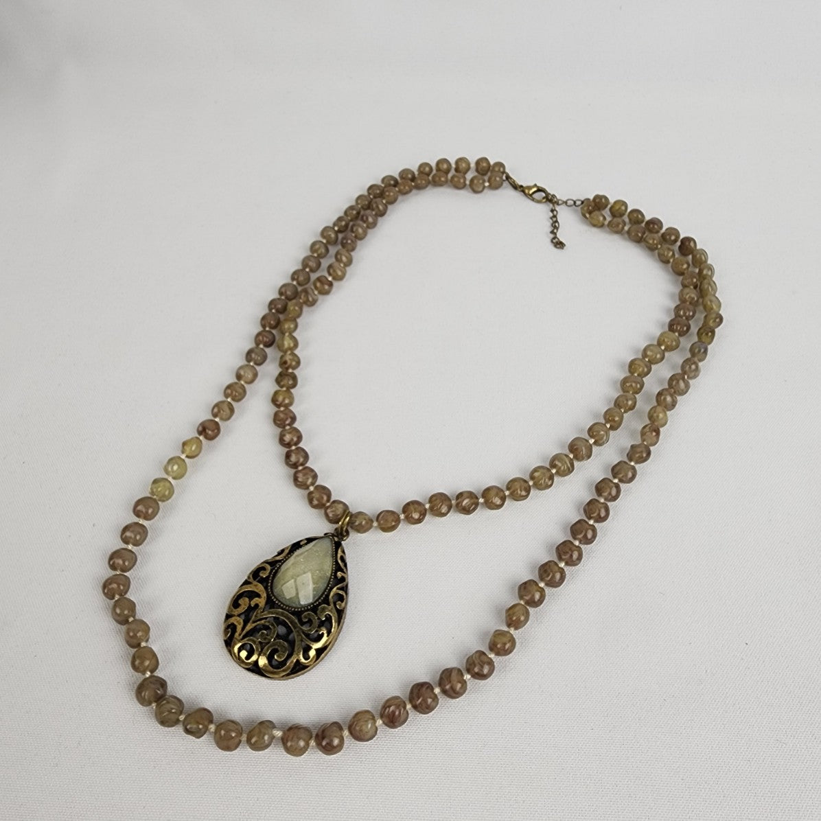 Brown & Bronze Beaded Pendant Layered Necklace