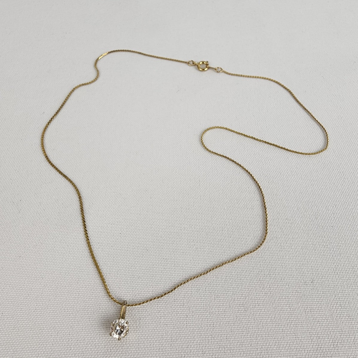 Vintage Gold Tone Crystal Delicate Pendant Chain Necklace