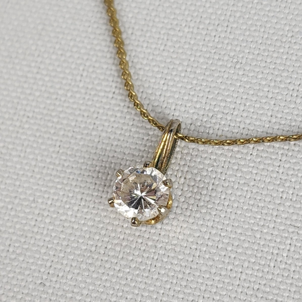 Vintage Gold Tone Crystal Delicate Pendant Chain Necklace