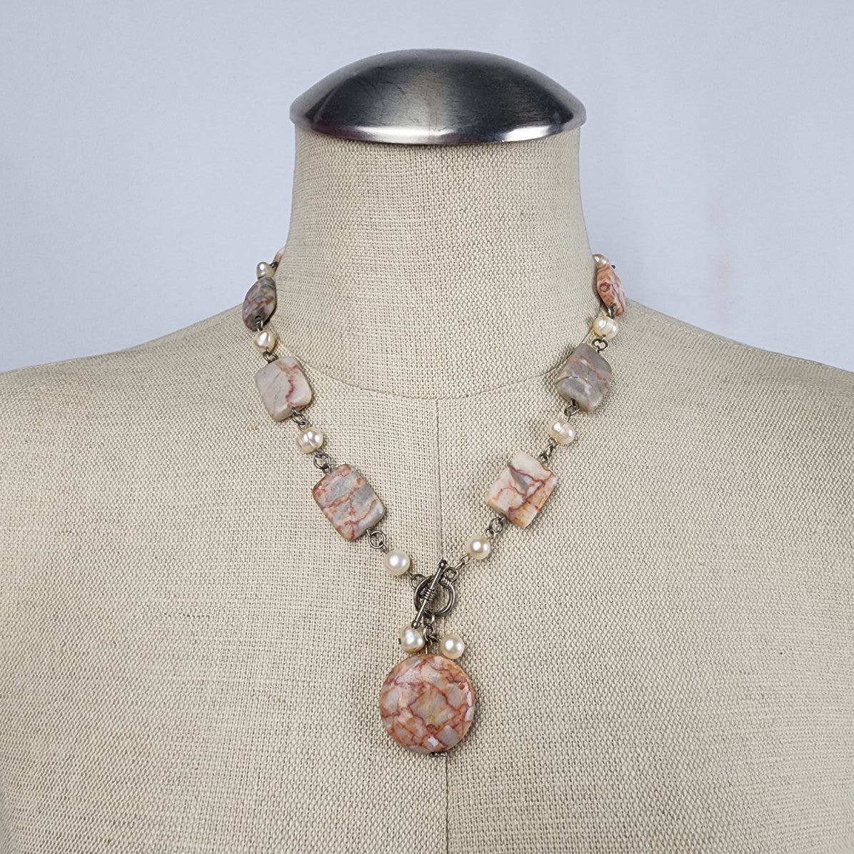 Redline Marble & Pearl Toggle Pendant Necklace