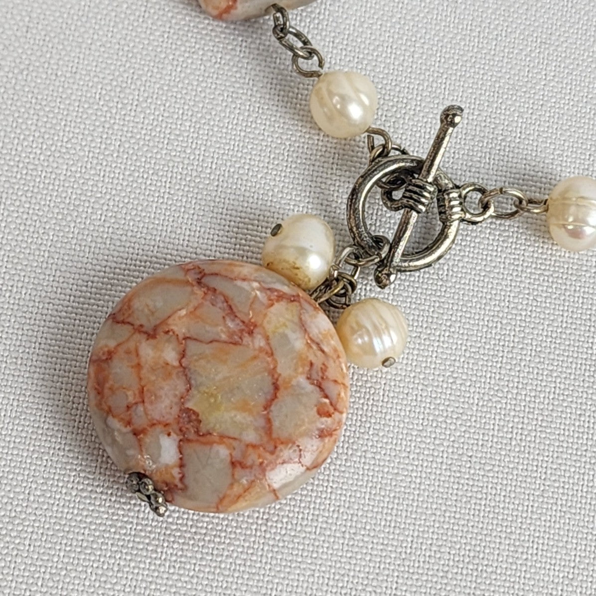 Redline Marble & Pearl Toggle Pendant Necklace