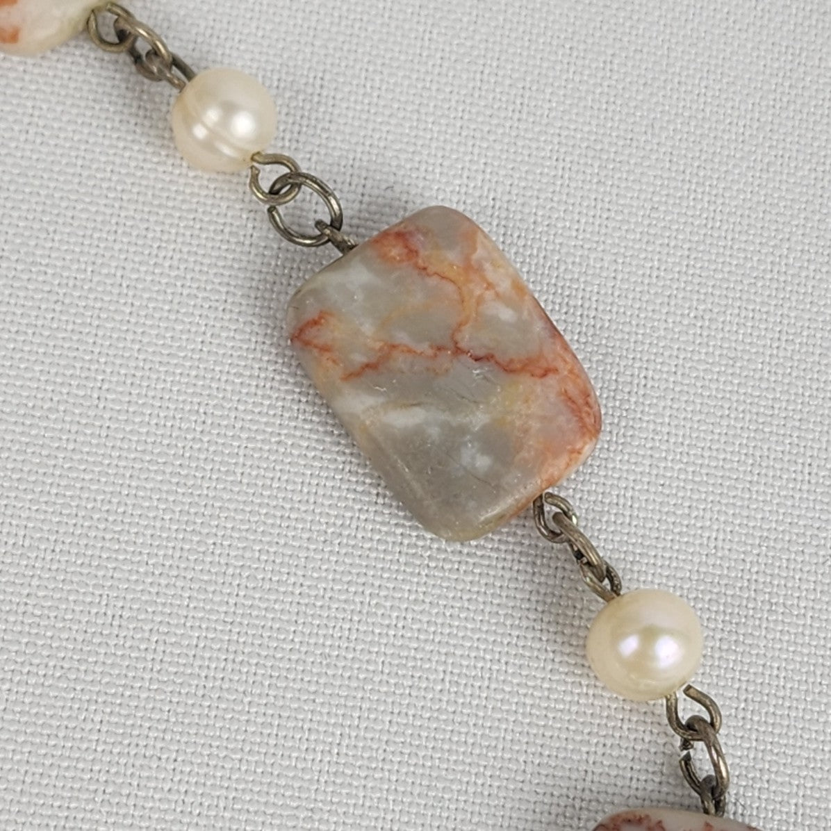 Redline Marble & Pearl Toggle Pendant Necklace