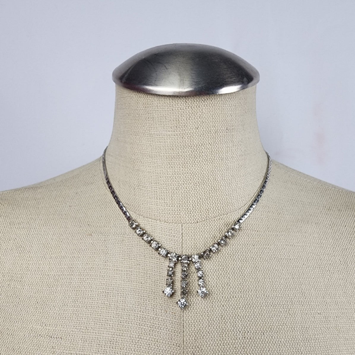 Vintage Silver Tone Rhinestone Necklace