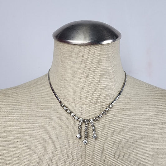 Vintage Silver Tone Rhinestone Necklace