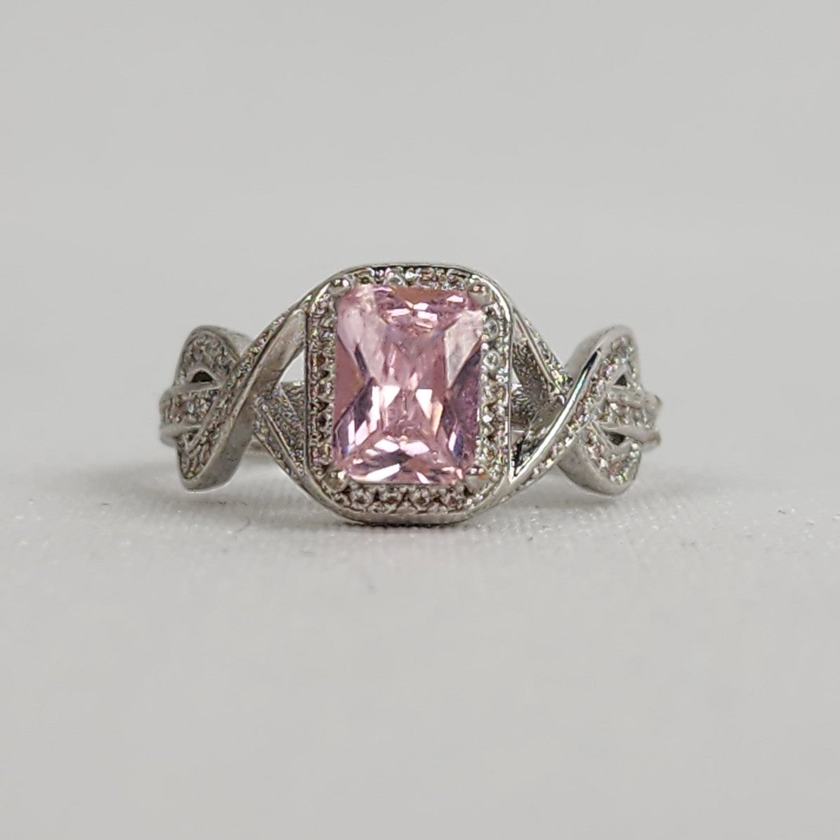 S925 Silver Pink Stone Crystal Ring Size 9