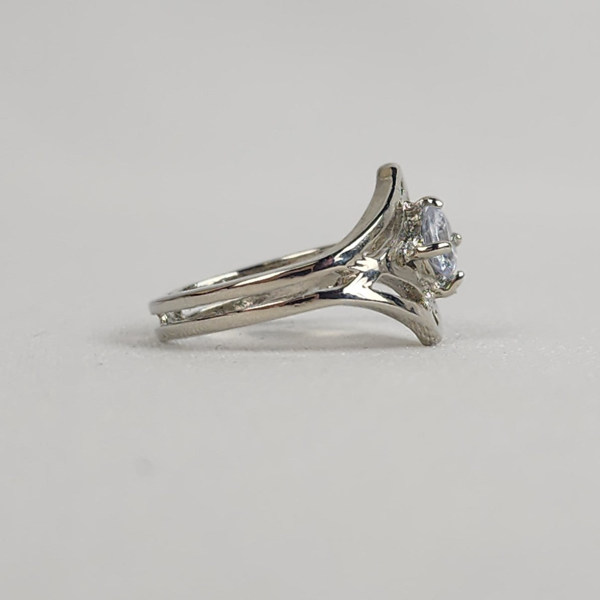 Silver Tone Crystal Ring Size 8.5