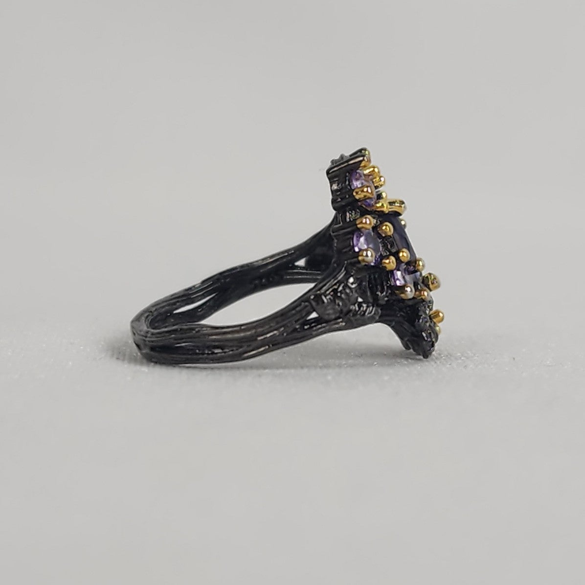 S925 Black & Purple Crystal Ring Size 7.75