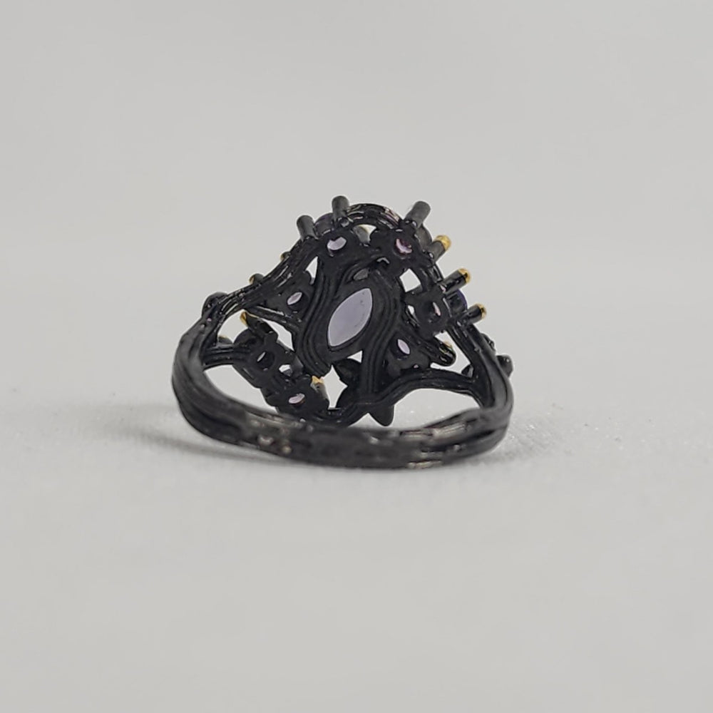 S925 Black & Purple Crystal Ring Size 7.75