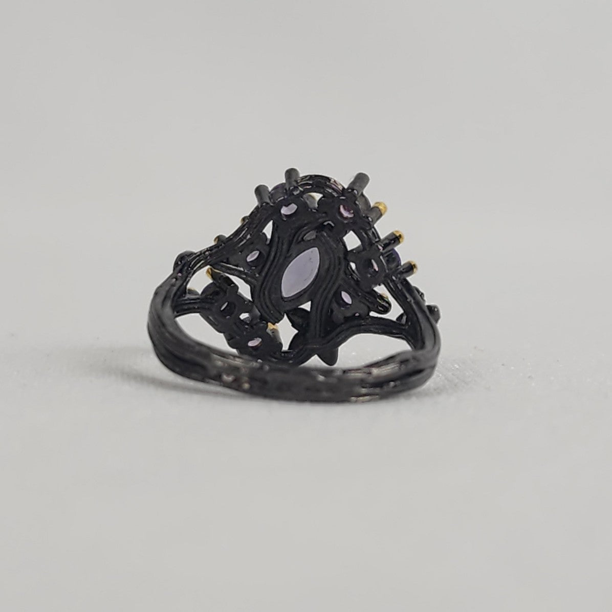 S925 Black & Purple Crystal Ring Size 7.75