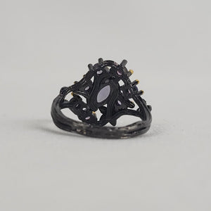 S925 Black & Purple Crystal Ring Size 7.75