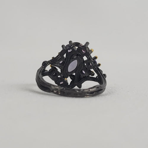 S925 Black & Purple Crystal Ring Size 7.75