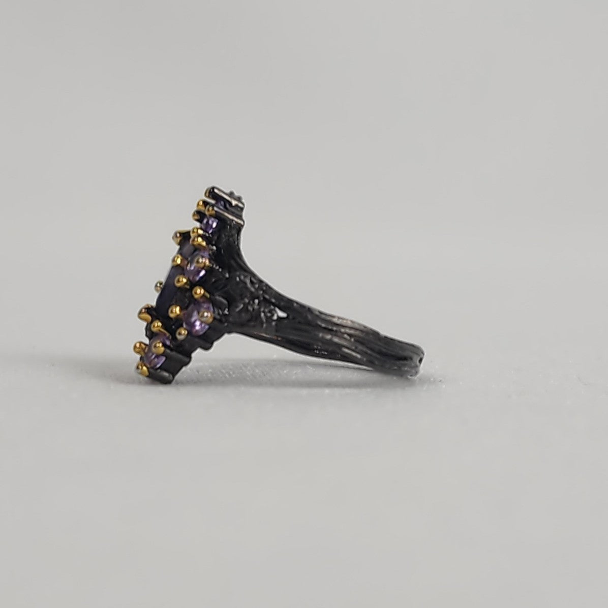 S925 Black & Purple Crystal Ring Size 7.75