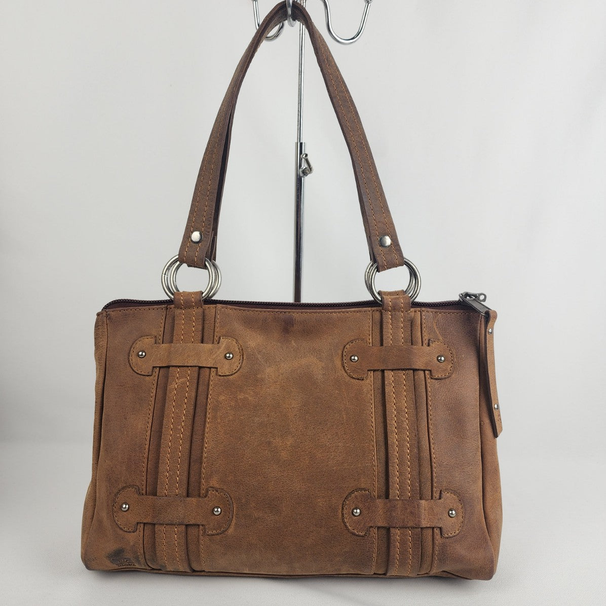 Adrian Klis Brown Distressed Leather Shoulder Purse